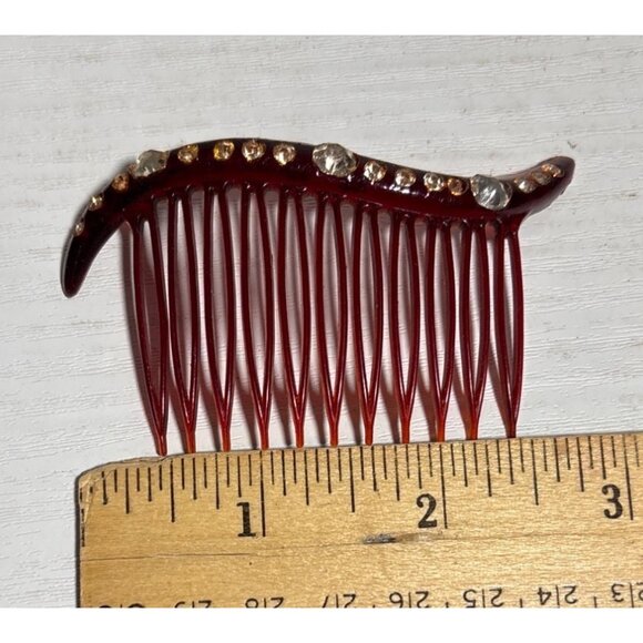 Vintage Hair Combs '40's Burgundy Swish Top Rhinestone Accents Hollywood Glam - Picture 8 of 9